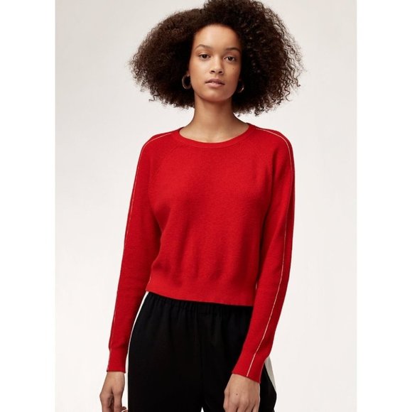 Aritzia Babaton Artem Small Red Cotton Cashmere Crew Neck Pullover Sweater - Picture 1 of 7